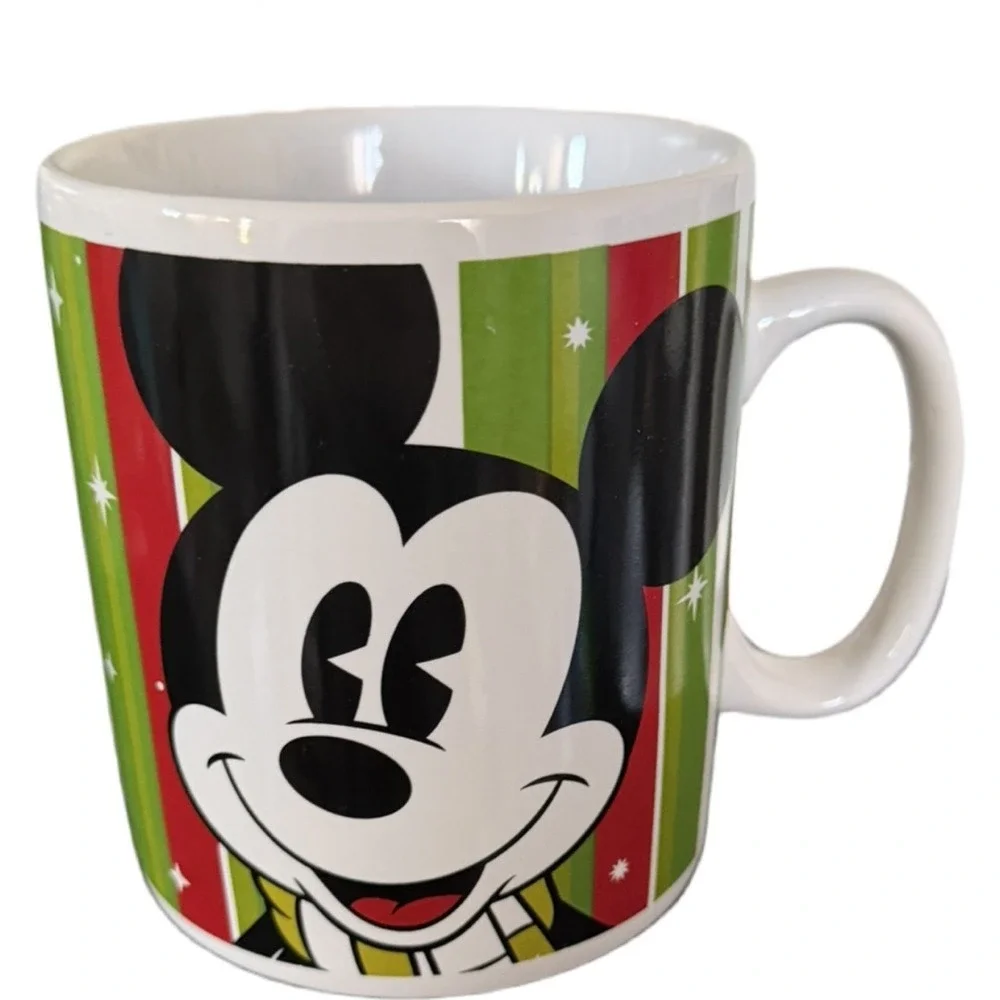 Mickey XL 24 Ounce Coffee Mug Holiday Scarf Disney Striped Drinking Cup